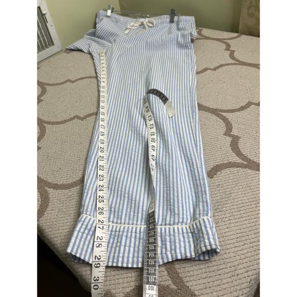 GAP blue white seersucker pajama set, poplin pant & sleep shirt, size large - Picture 4 of 14